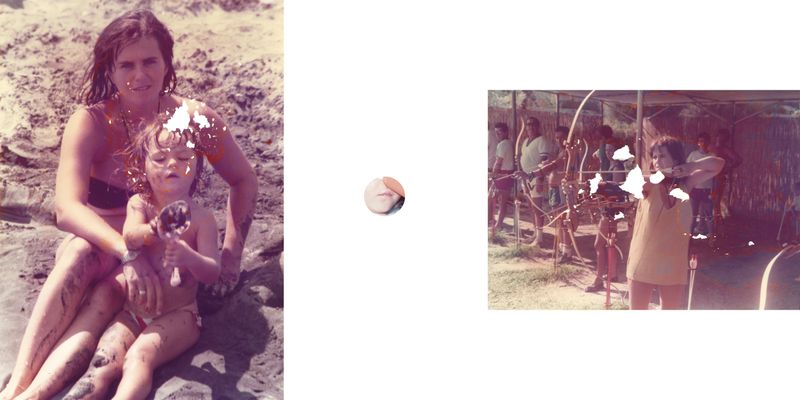 © Ludovica Bastianini - My mother and my sister - Detail of my sister with a "carrot nose" - My mother playing a summer archery tournament
