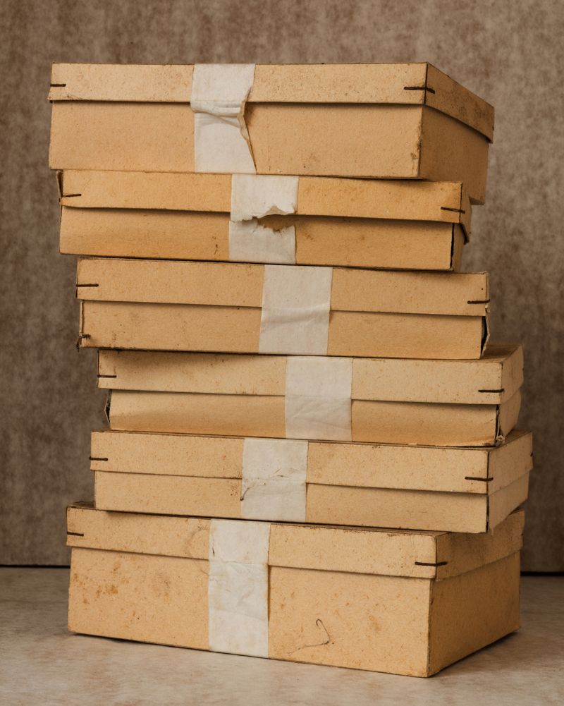 © max.korndoerfer - Pile of cartons where buttons have been stored.