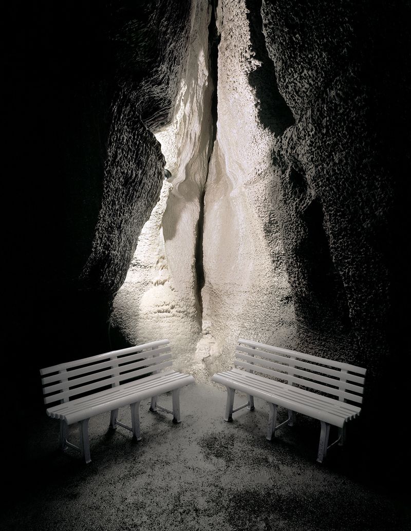 © Austin Irving - Chapel Benches, Niagara Cave, Harmony, Minnesota, USA, 2019 – 4×5 Color Negative – Archival Lightjet Print on Dibond
