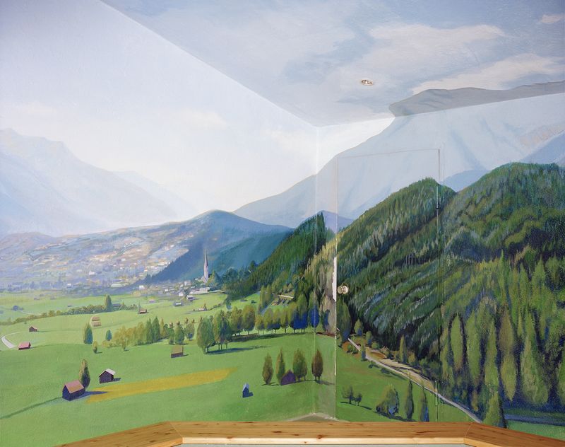 © Nicolò Panzeri & Mattia Micheli - Alpine landscape painted on a wall inside Starkenberger Brewery. Tarrenz, Austria, 2020.