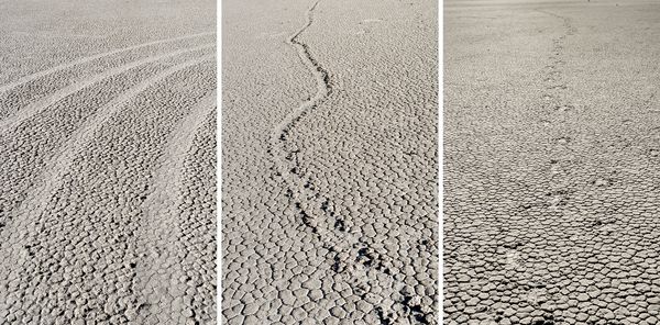 © Nancy Floyd - Desert Trinity (tire marks, moving rock trail, footprints)