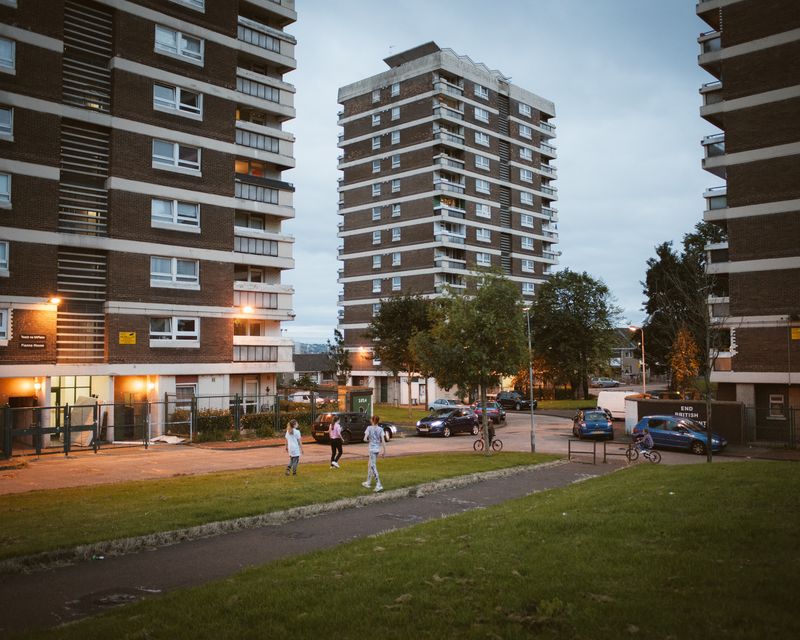 © Jens Schwarz - Tower block buildings, Queens Parade, Catholic Irish Republican New Lodge area, Belfast, Northern Ireland 03/2017