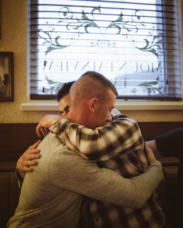 © Jens Schwarz - Mark & Dean fraternizing at Mountainview Tavern, Protestant Loyalist Shankill area, Belfast, Northern Ireland 07/2017