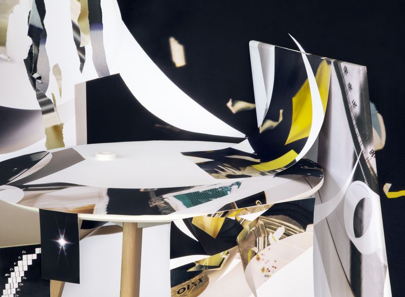 © Kehan Lai - Softly Amorphous (Moseley step ladder, reflected light, tape, ruler, golf cover), 2023