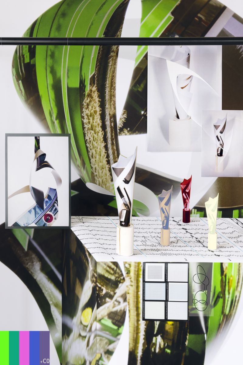 © Kehan Lai - Softly Amorphous (wood-mounted paper replica, gear system, cacti, EEG, prime knots), 2023