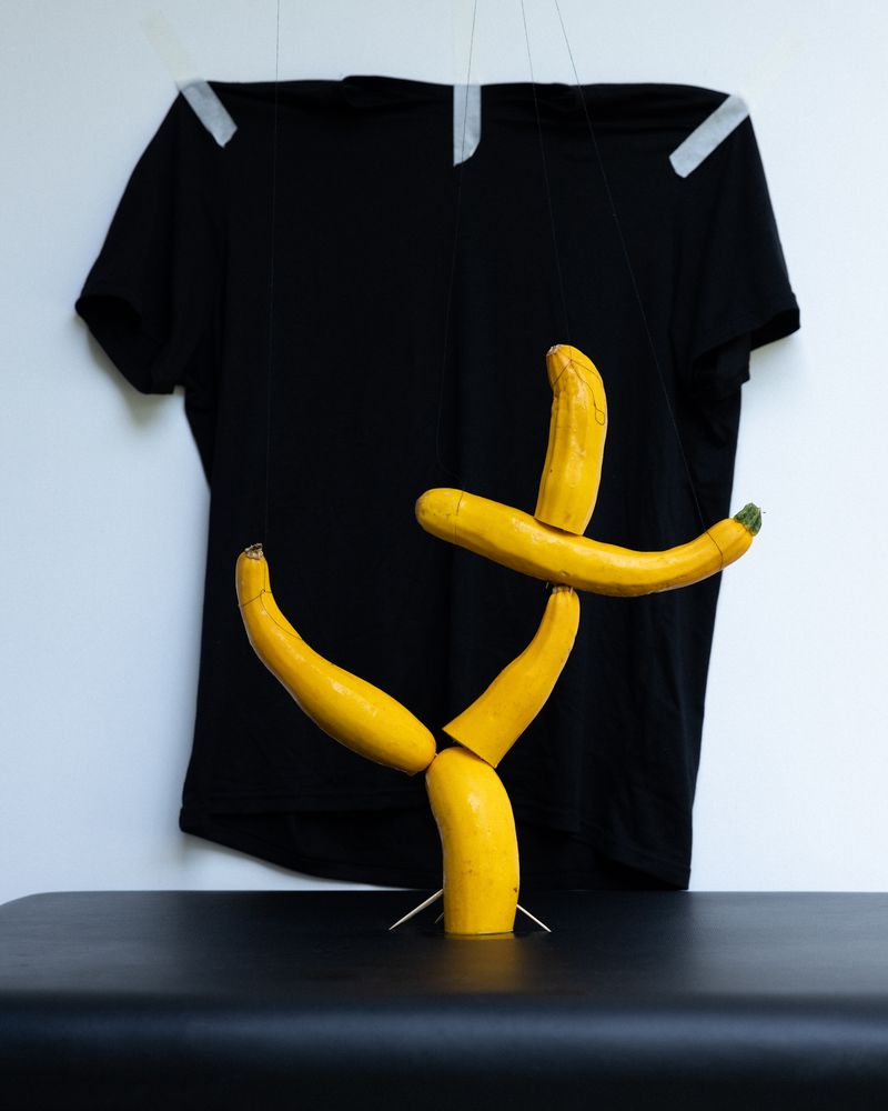 © Nikita Lukyanov - a yellow character / installation with vegetables on Shri-Lanka