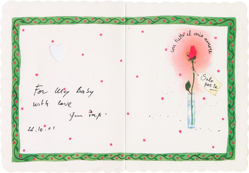 © Quetzal Maucci - An old birthday card from my father from 2001. It reads: "For my baby with love. Your, Papi. 23.10.01"