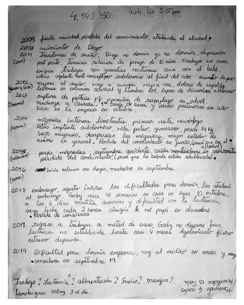 © Freisy González Portales - Detailed and chronological list of the symptoms of Yurimara Amundaraín's Asia Syndrome.