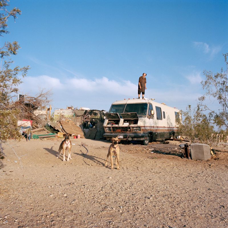© Louise Amelie - "Frank" Local on trailer in Slab City, Colorado Desert.