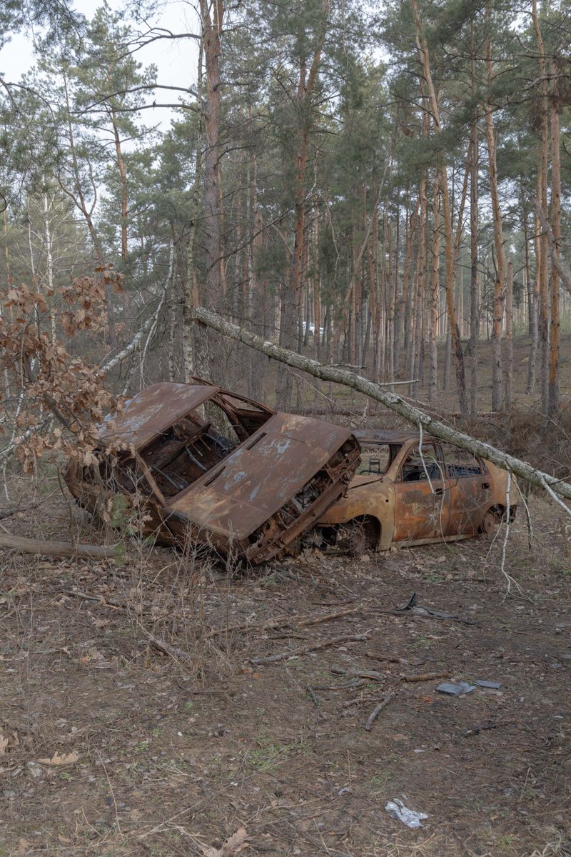 © Nazar Furyk - 10. Destroyed and burnt civilian transport was  left here in the middle of the forest (outskirts of Irpin). February, 2023.