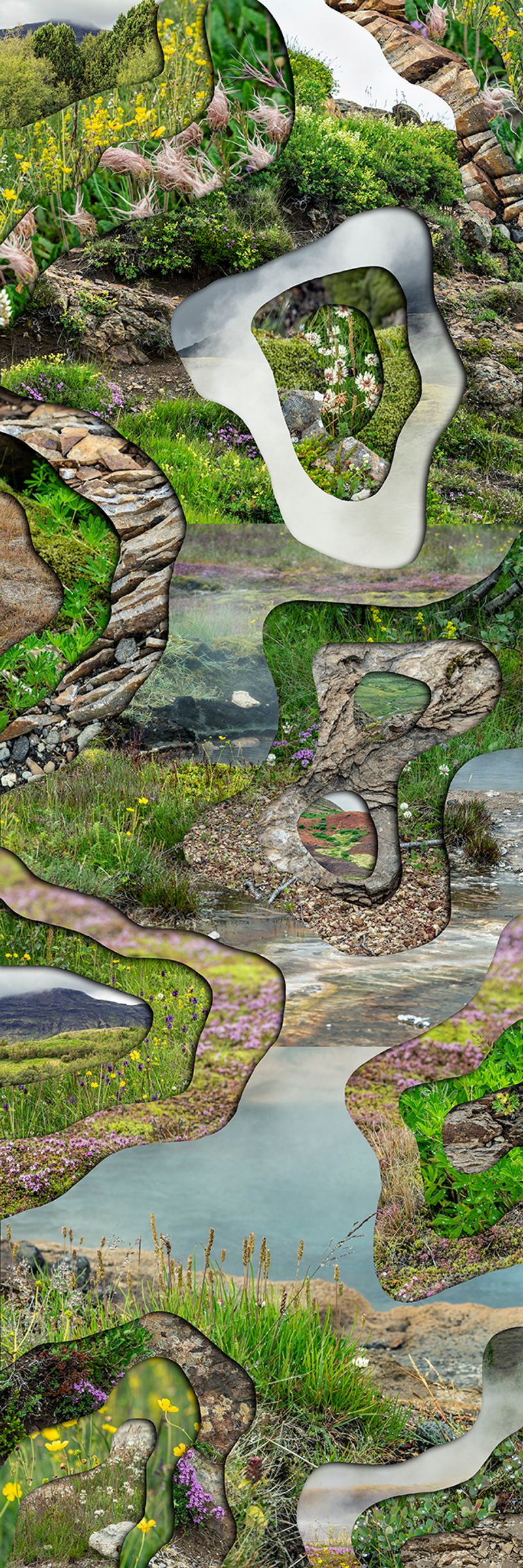 © Charlotta Hauksdottir - Topography Study XXXIV Archival inkjet prints, hand cut and layered with mixed media in between creating a 3-d work, 23x69in