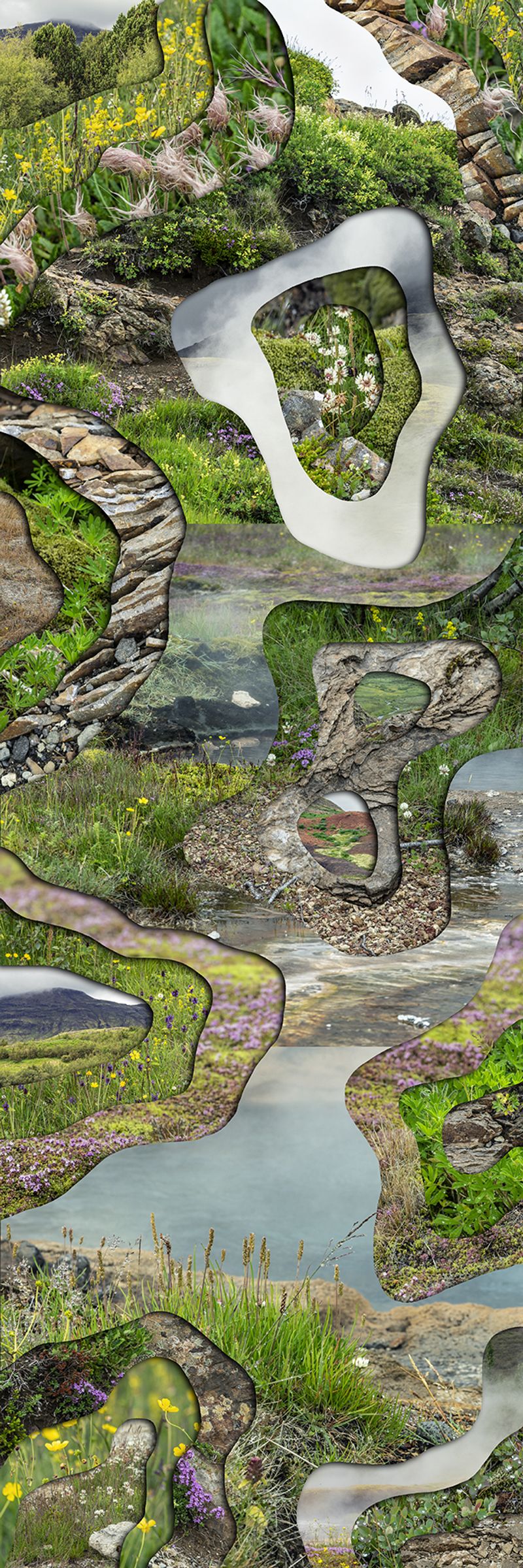 © Charlotta Hauksdottir - Topography Study XXXIV Archival inkjet prints, hand cut and layered with mixed media in between creating a 3-d work, 23x69in