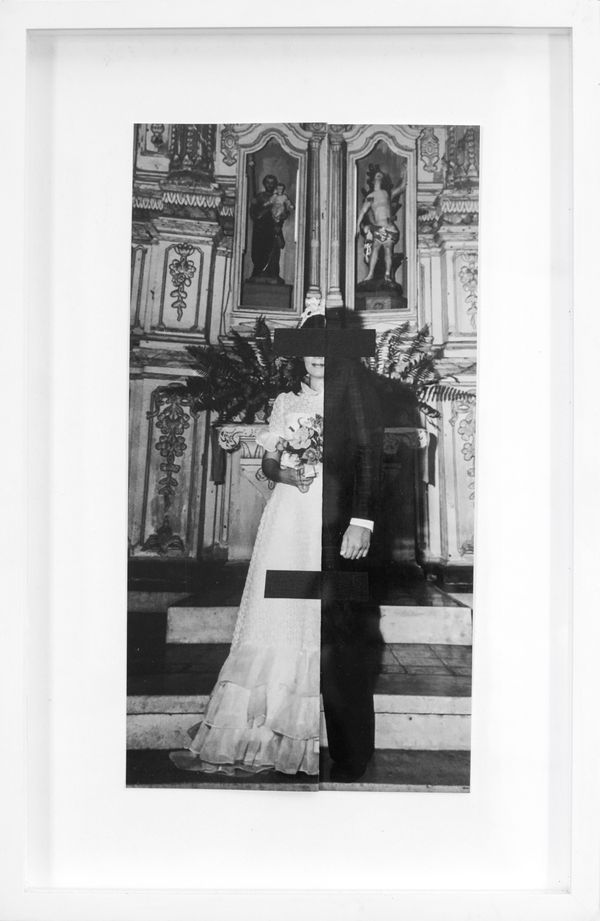 © Marilia Vieira - 'The Fold', (1974/2025) Archival photograph folded with electrical tape, my parents' wedding