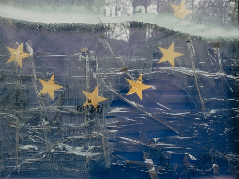 © Lea Greub - A billboard after riots at the demonstration against the ‘foreign agent’ law in front of the parliament. Tbilisi, 2023.