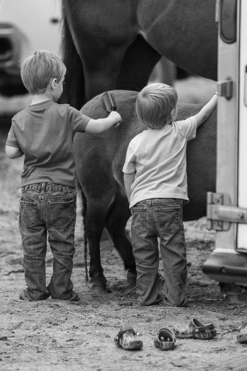 © Rian Nelson - A pair of young brothers brush their pony before a rodeo in New Egypt, New Jersey.