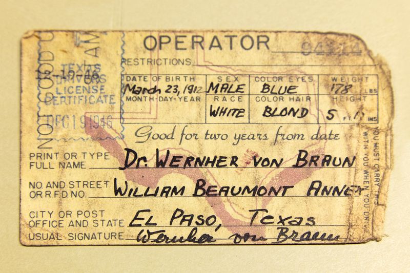 © Barbara Diener - Dr. von Braun’s First US Driver’s License Certificate, 1946/2019.