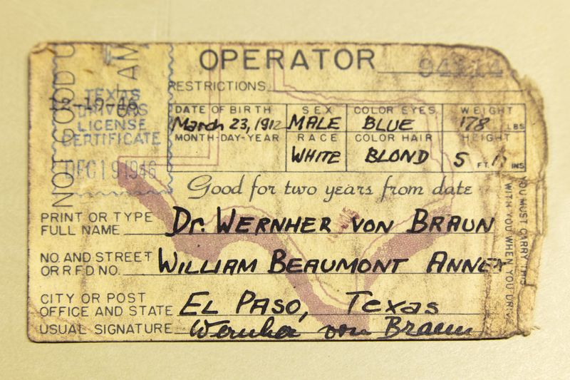 © Barbara Diener - Dr. von Braun’s First US Driver’s License Certificate, 1946/2019.