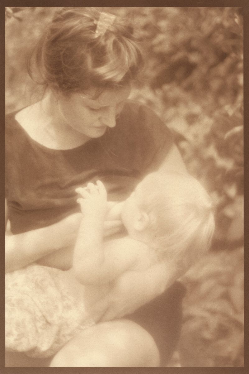© Eleanor Oakes - Emily and Toma (1), 2023. 9x13.5" Salted paper print made with Emily's breastmilk.