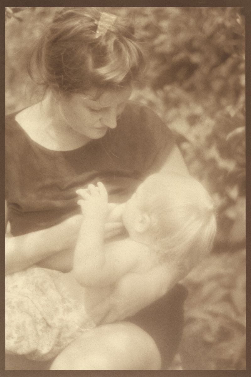 © Eleanor Oakes - Emily and Toma (1), 2023. 9x13.5" Salted paper print made with Emily's breastmilk.