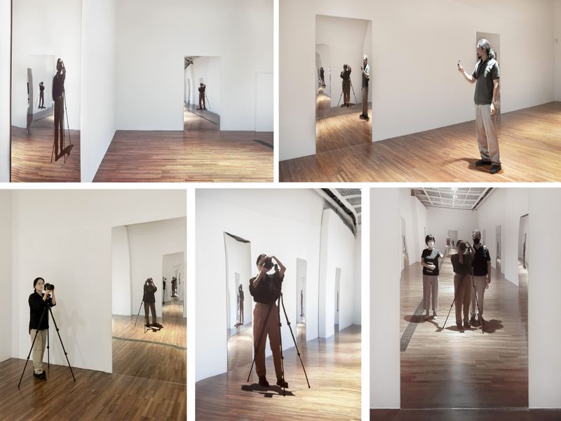 © SEULKI Ki - Installation view (Opening performance)Across from you, 2024UV print on acrylic mirror, 119 x 239cm(7ea)