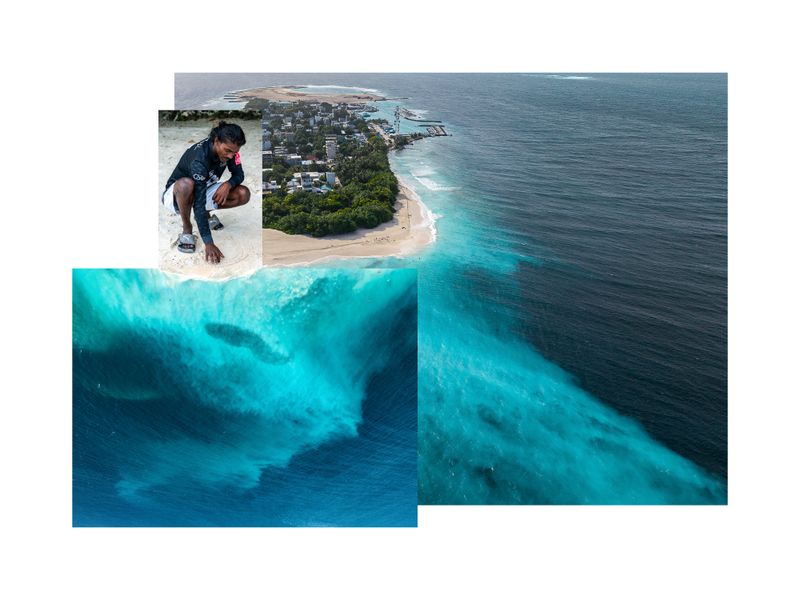 © Sophia Nasif - Ghazeel sketches out the erosion issues on the very sand that is eroding.