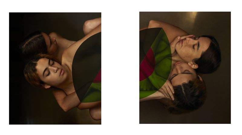 © Hanneke van Leeuwen - From the series Coral.Titled: Lao. Diptych collages with coloured folios. 2023