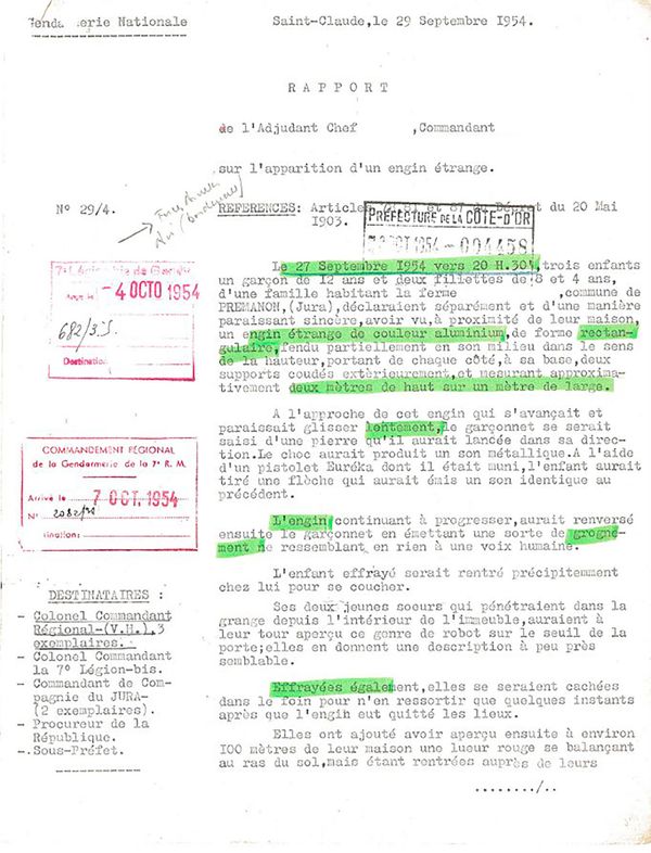 © Florian Luthi - Report of the French National Gendarmerie, 29 September 1954, published by GEIPAN around 2014.