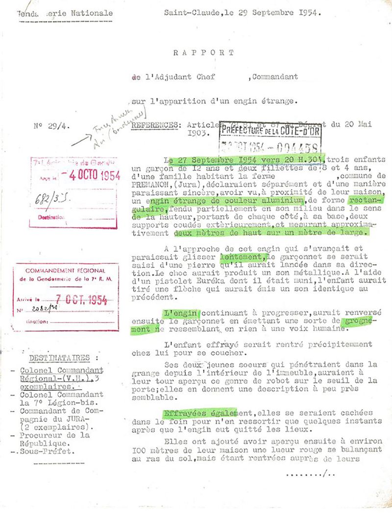 © Florian Luthi - Report of the French National Gendarmerie, 29 September 1954, published by GEIPAN around 2014.