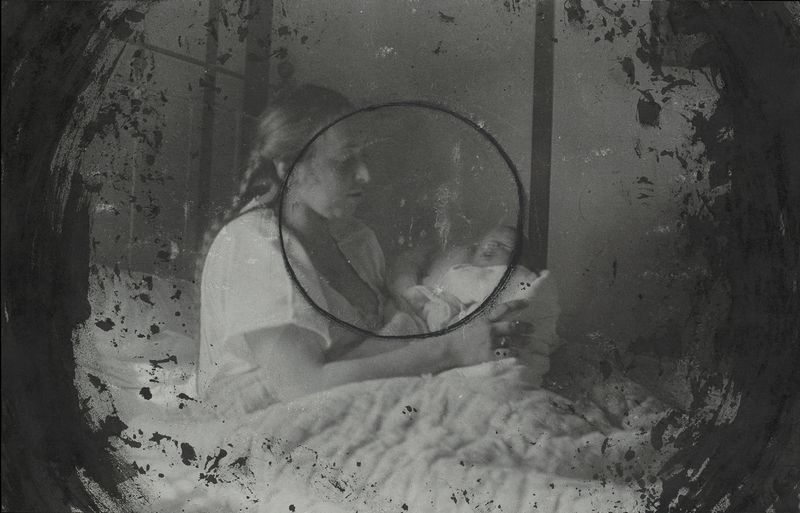 © Cody Bratt - "Birthing the Bratt Bed", 2024, Pigment print on Japanese kozo paper with charcoal and acylic ink; hand distressed