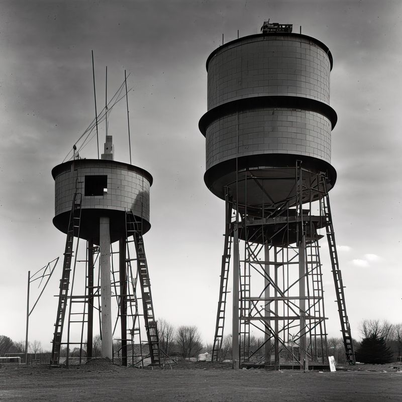 © Craig Ames - Landscape, Water Tower under Construction, Wayzata, Minnesota. (Possibly After Frank Gohlke)