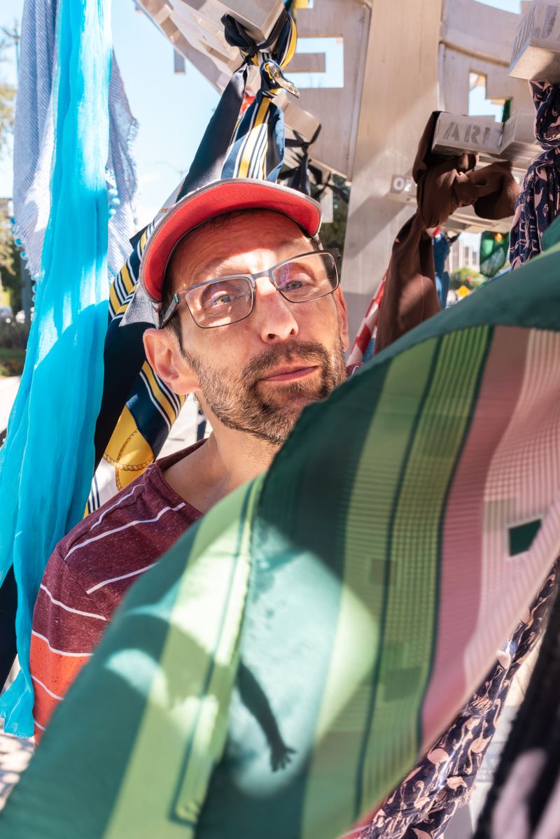 © Stephan Jahanshahi - Kuroush Guarding the scarves wrapped around the Freedom Sculpture, Los Angeles