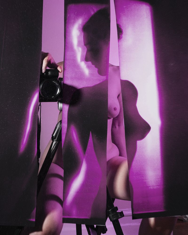 © Kim Hoeckele - Cubistic Purple Nude (after Blumenfeld), Archival Pigment Print, 26 x 32.5 inches, 2023