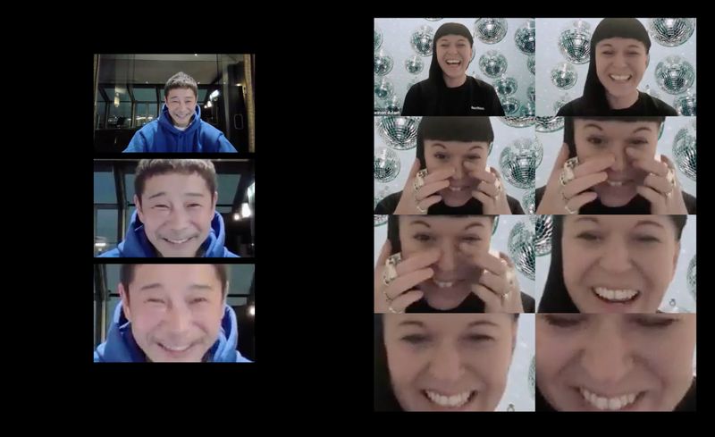 © Rhiannon Adam - Screenshots from the video call where Yusaku Maezawa invited Adam to be a part of the crew.