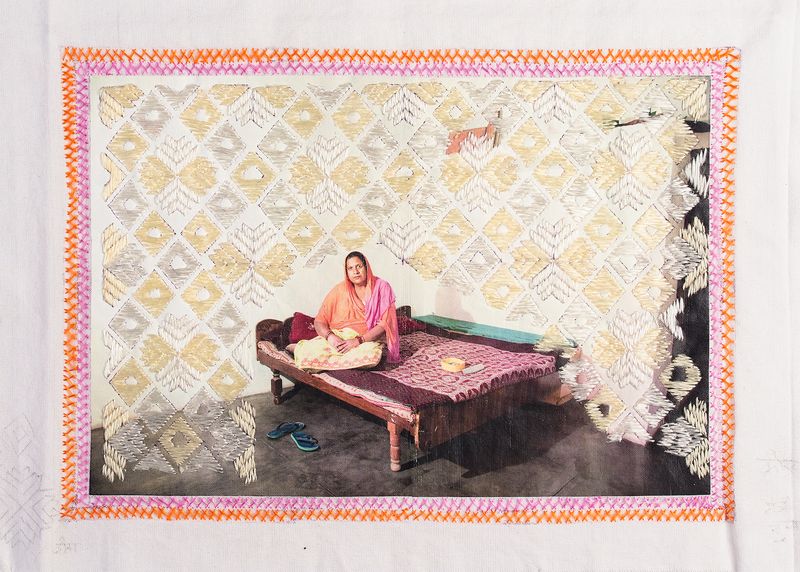 © Spandita Malik - Kirna Devi Size: 16.5 x 11.5 inch Medium: Heat transfer print on Khaddar Fabric, Phulkari Silk thread embroidery