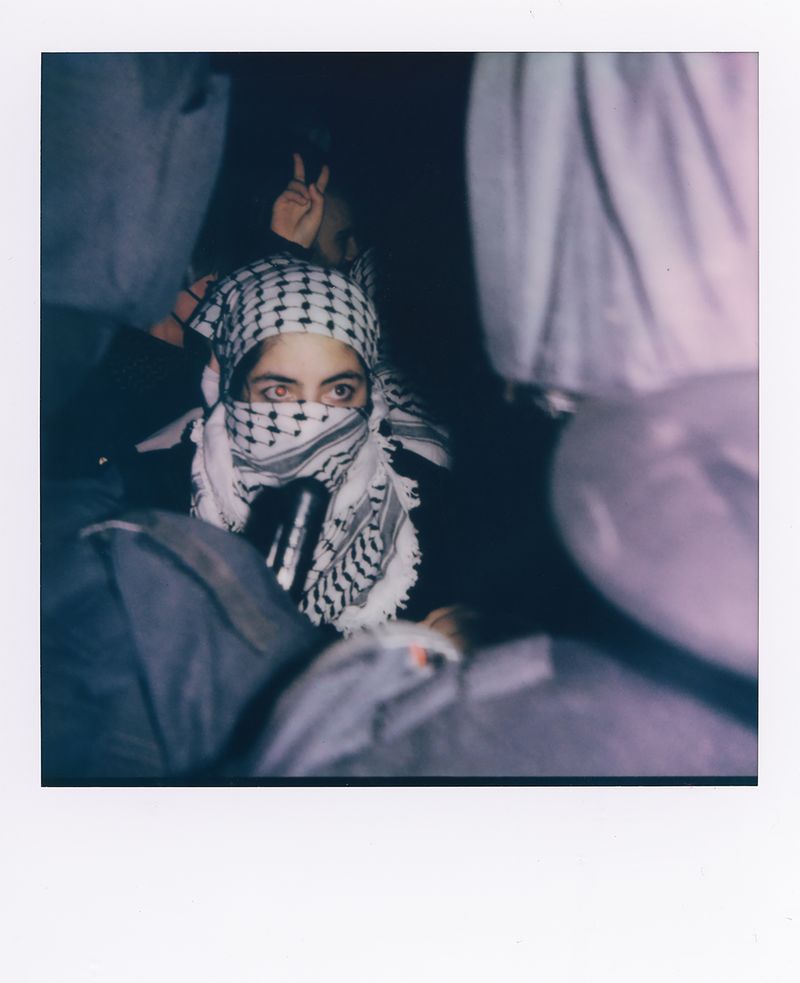 © Shirin Abedi - October 7th, 2025. A protester looks at the police during a demonstration for Palestine in Berlin.