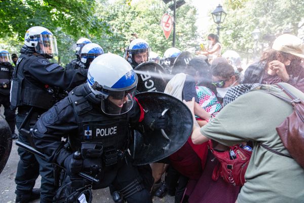 SPVM pepper spraying demonstrators.