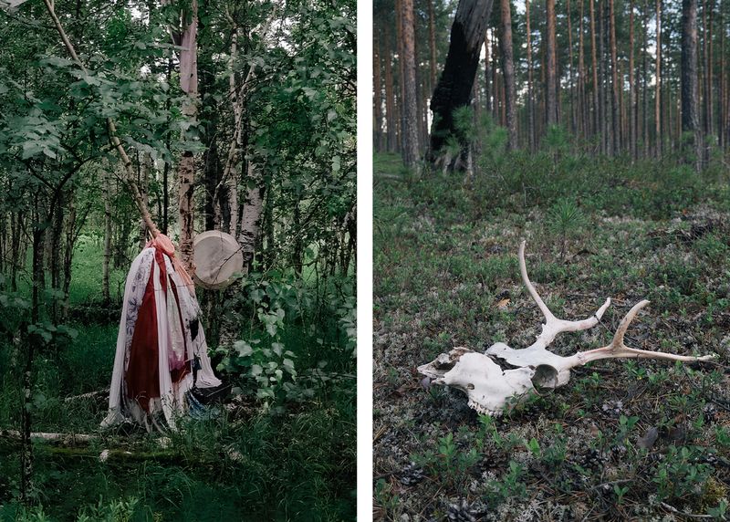 © Natasha Budantseva - The sacred place near Anatoly's house and the remains of a deer's  head offered as a sacrifice to the spirits.