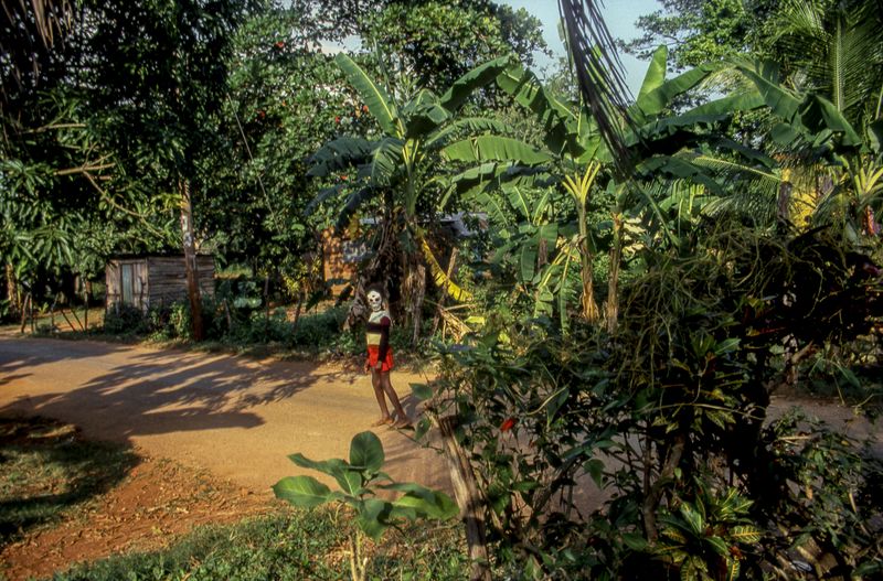 © Steven Edson - Person wearing a skeleton mask on a warm sunny day. Jamaica