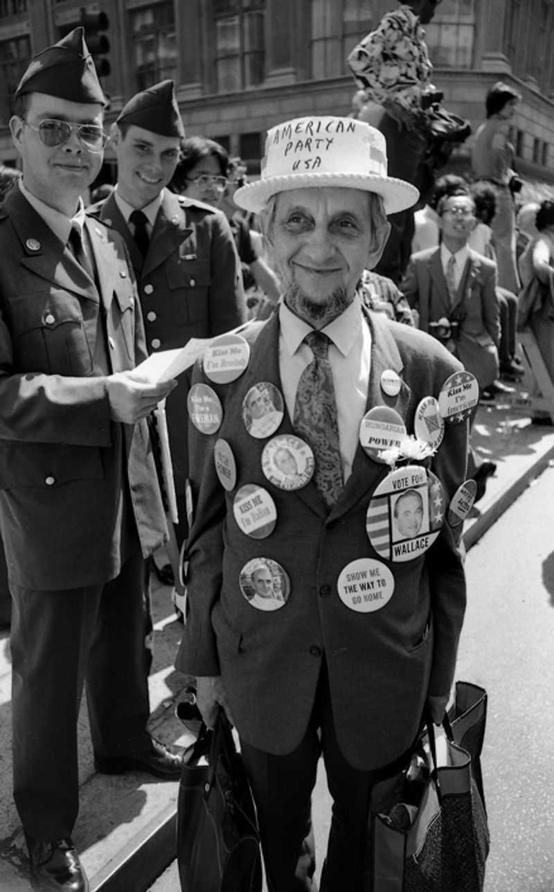 © Steven Edson - Man with political buttons. NYC, NY