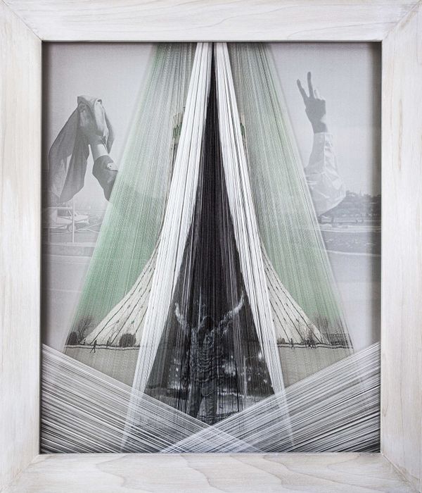 © Mona Bozorgi - Unreclining, From Threads of Freedom series, 2023, Archival inkjet print on silk fabric, 19.5 x 22.5 in.