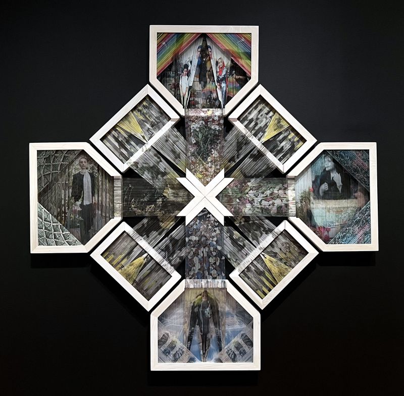 © Mona Bozorgi - Wreath Installation, From Threads of Freedom series, 2024, Archival inkjet print on silk (dismantled), 83 x 83 in
