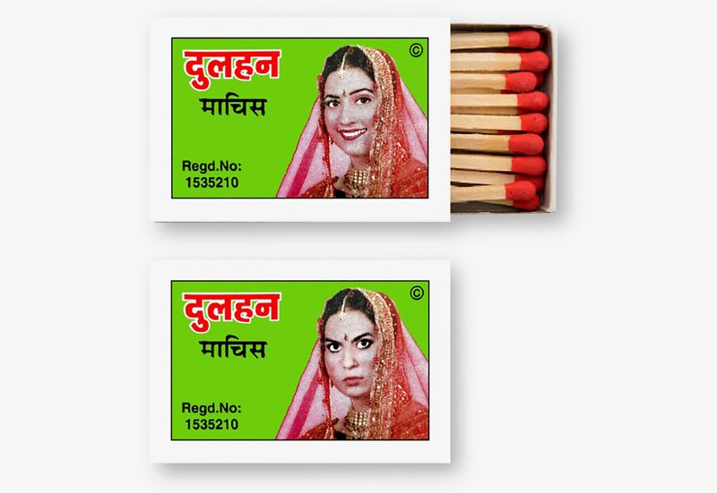 © Cheryl  Mukherji - Dulhan Maachis, 2022, offset print on matchboxes, edition of 100