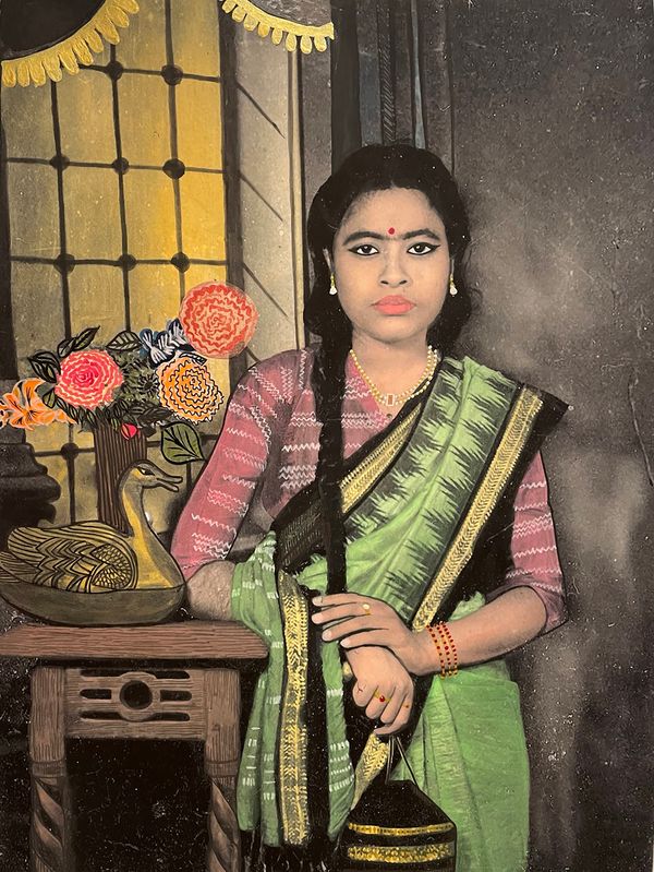 © Cheryl  Mukherji - Bithika Roy Choudhary (Naane's matrimonial photo), Hand-tinted archival print, 15 x 20 inches, 2022
