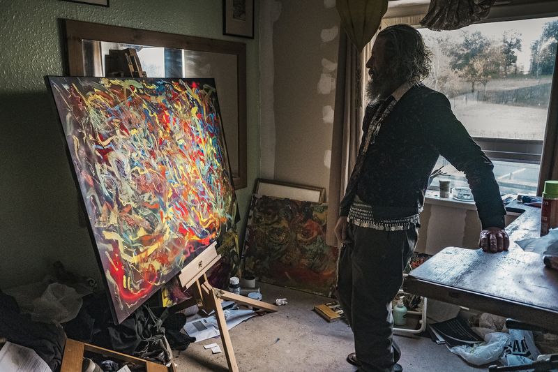 © John Perivolaris - Frankie Robertson at Work in the Studio, Springburn, Glasgow, 7 October 2019