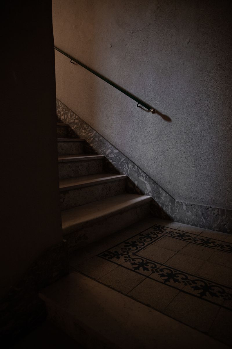 © Susanna Fiona Murray - An empty stairway leads upward into shadow. The architecture becomes a metaphor for passage and continuity.