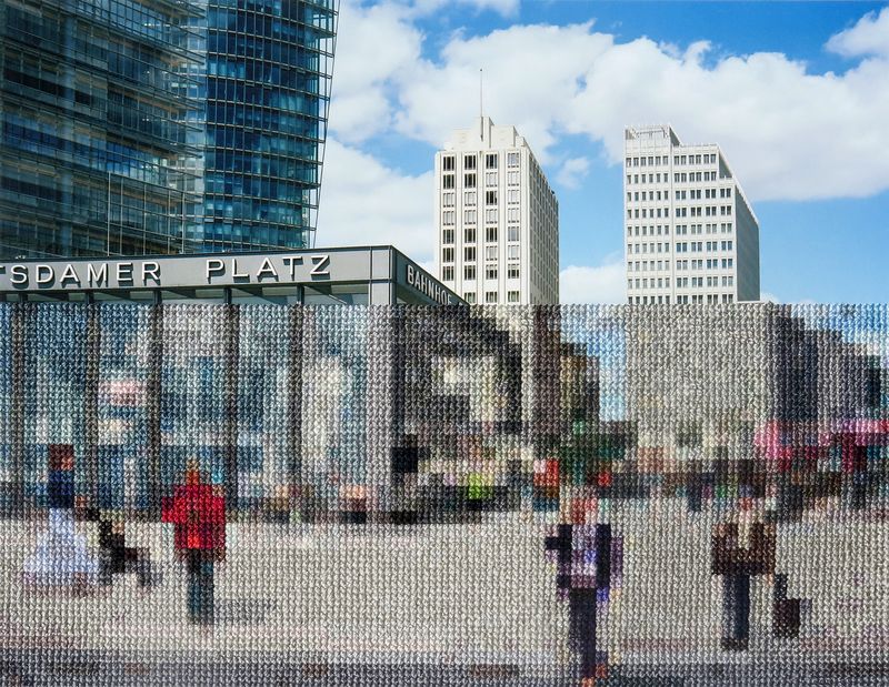 © Diane Meyer - Potsdamer Platz, Hand Sewn Archival Ink Jet Print, 2017