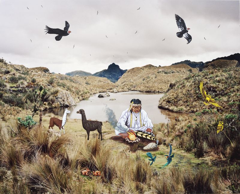 © Karen Miranda-Rivadeneira - medicine man and his helpers, oil paint intervention of Luis Toaquiza