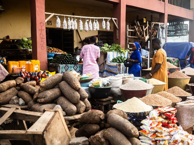 © Adegoke Kolawole - Taking StockYams, grains and other produce fill a compact trading space inside Bodija Market, Ibadan, 2025.