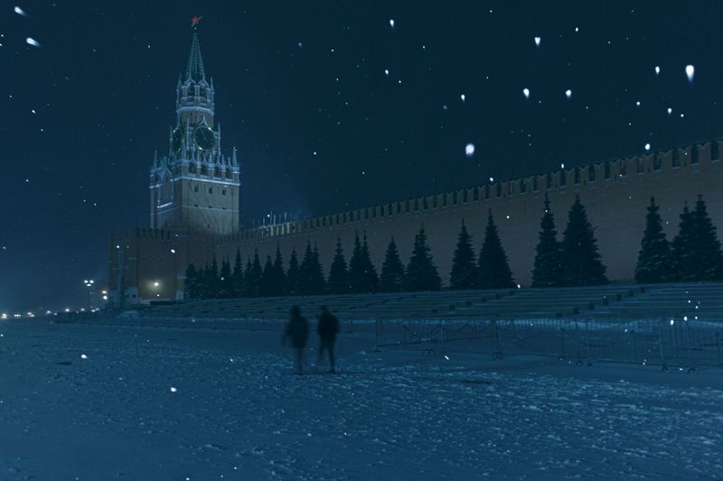 Nighttime blizzard over Red Square in Moscow. © Maria Turchenkova