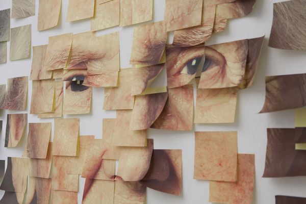 © Constanza - "Grandmother (1)". The alzheimer and the fragility of memory.  Print on post-it notes. Detail.  Saatchi Gallery